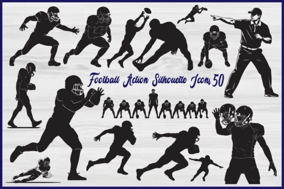 Football Action Silhouette Graphics for Crafts