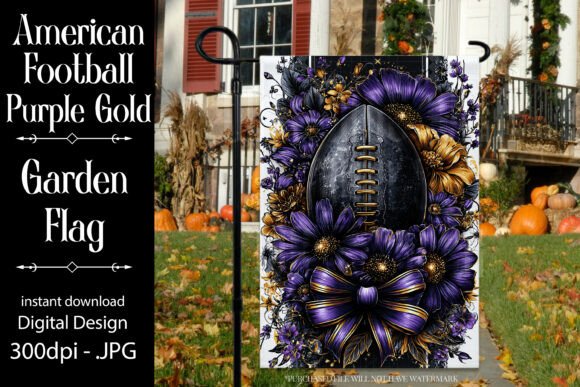 Football Garden Flag Purple & Gold F5 Graphics